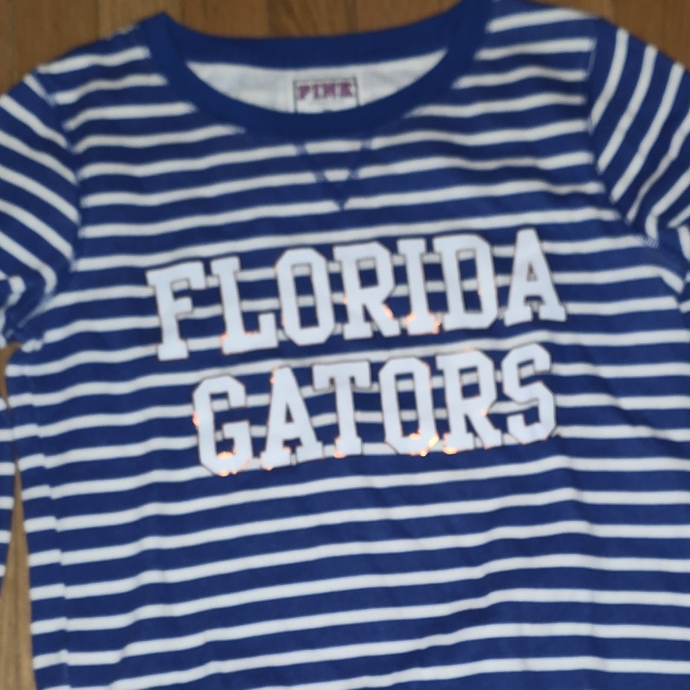 VINTAGE PINK BLING Victoria's Secret Blue  White Striped Sweatshirt SIZE Small